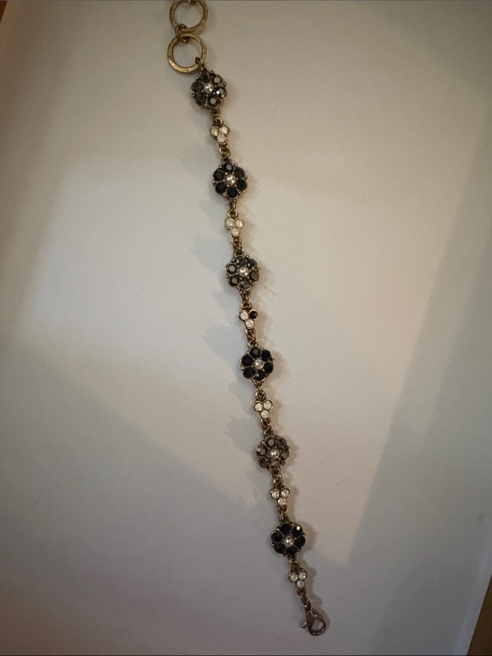 Gold-Tone Black & White Floral Link Bracelet